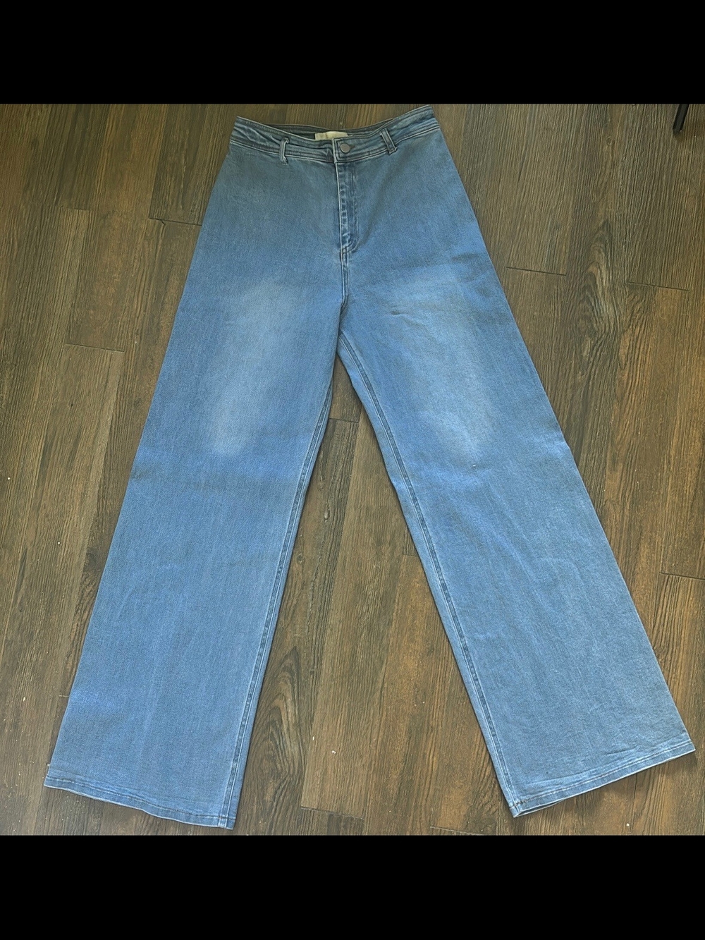 Lizette Collection High Rise Wide Leg Jeans Med Wash, Size Large retro 70s
